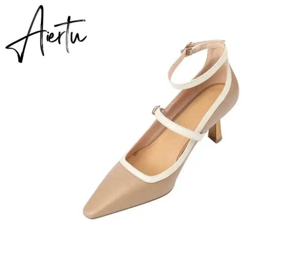 Aiertu NEW Spring/Summer Women Shoes Pointed Toe Thin Heel Pumps for Women Elegant Cow Leather Shoes sexy High Heels Elegant Mary Janes