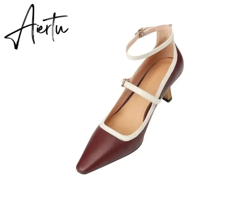 Aiertu NEW Spring/Summer Women Shoes Pointed Toe Thin Heel Pumps for Women Elegant Cow Leather Shoes sexy High Heels Elegant Mary Janes