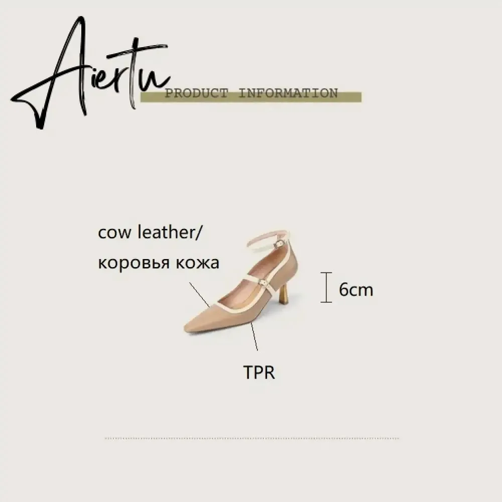 Aiertu NEW Spring/Summer Women Shoes Pointed Toe Thin Heel Pumps for Women Elegant Cow Leather Shoes sexy High Heels Elegant Mary Janes