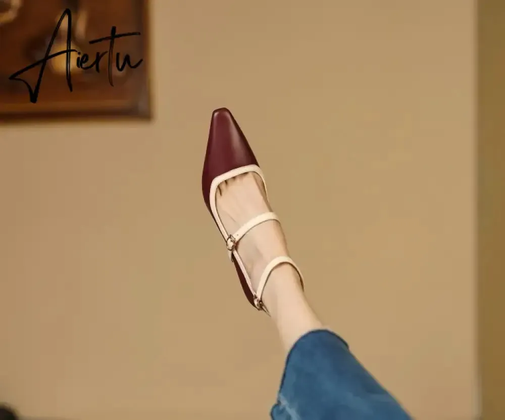 Aiertu NEW Spring/Summer Women Shoes Pointed Toe Thin Heel Pumps for Women Elegant Cow Leather Shoes sexy High Heels Elegant Mary Janes