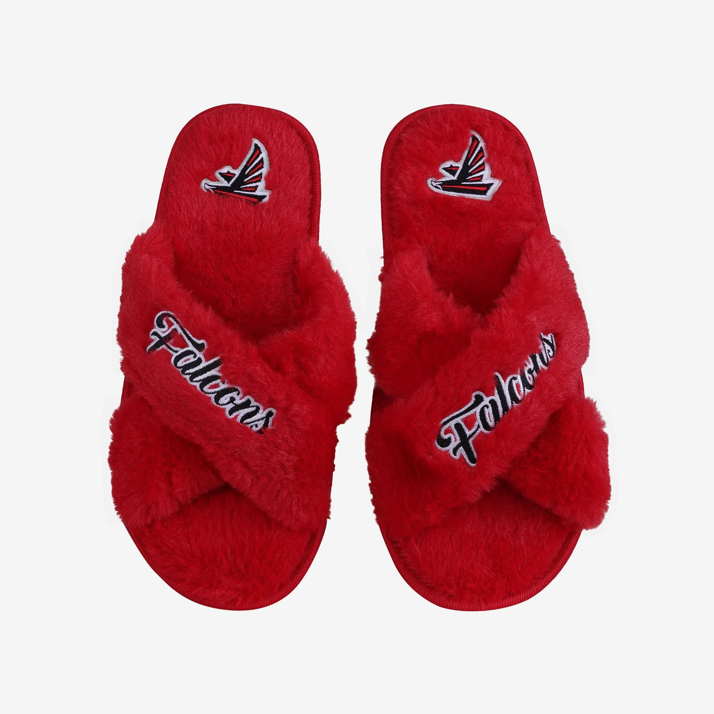 Atlanta Falcons Womens Script Wordmark Fur Cross Slide