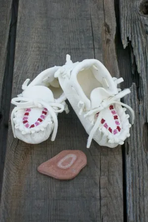 Beaded buckskin baby moccasins, baby shower gift