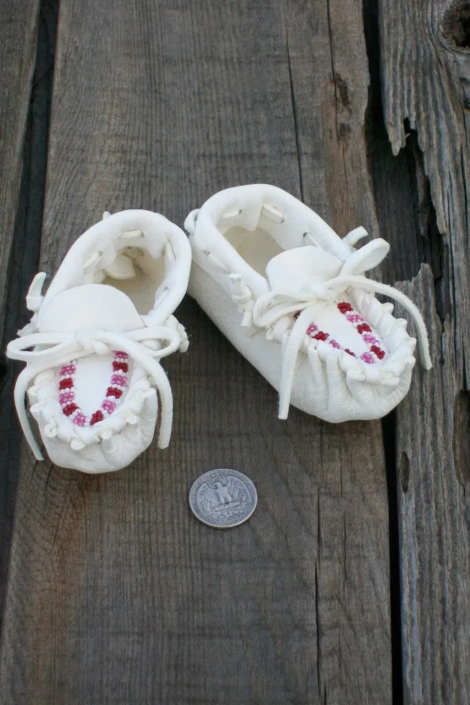 Beaded buckskin baby moccasins, baby shower gift