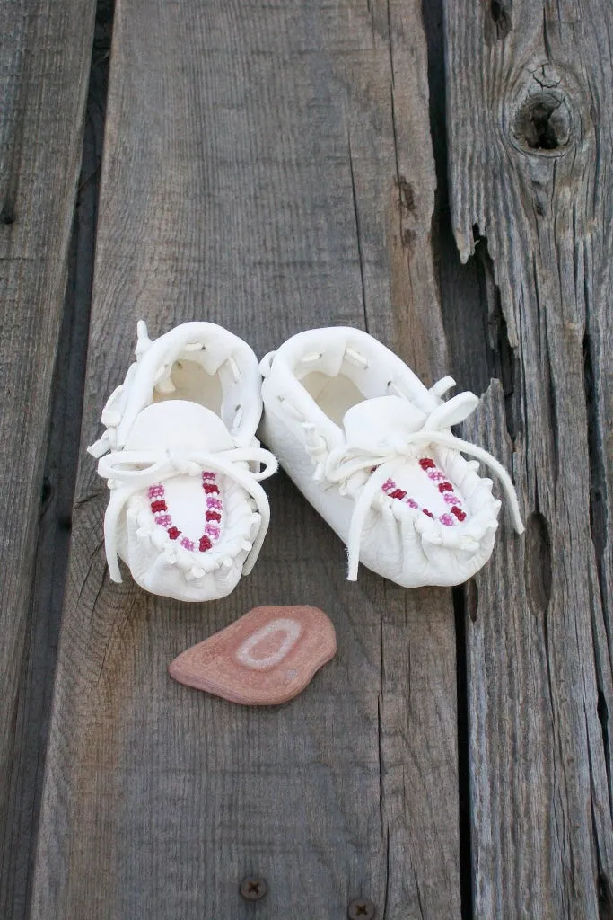 Beaded buckskin baby moccasins, baby shower gift