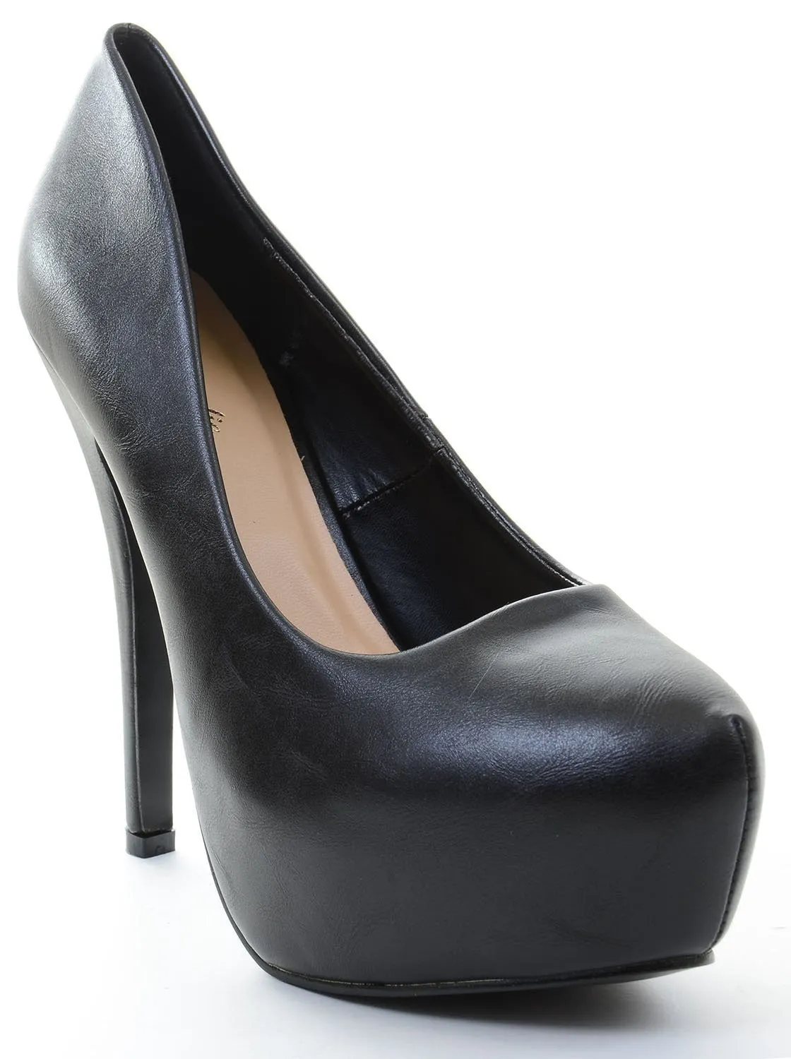 Black Almond Toe Hidden Platform Stiletto Pump