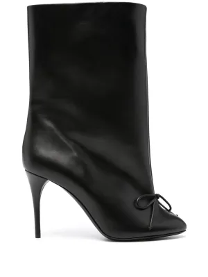 Black Calf Leather Stiletto Boots