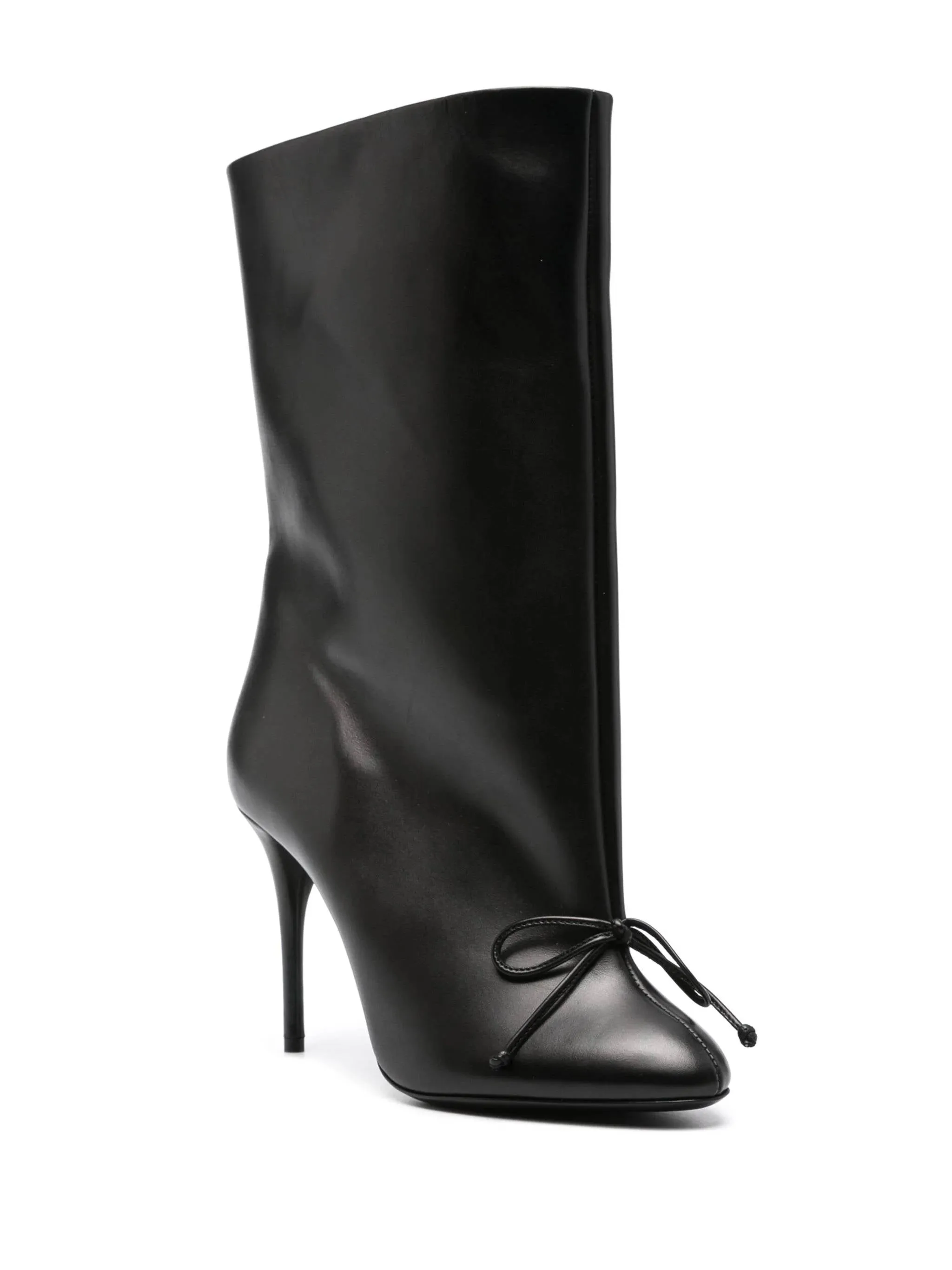 Black Calf Leather Stiletto Boots