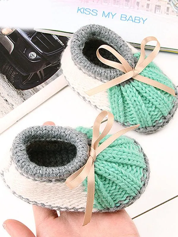 Bowknot Lacing Knitted Shoes Thermal Prewalker Baby Boat Socks