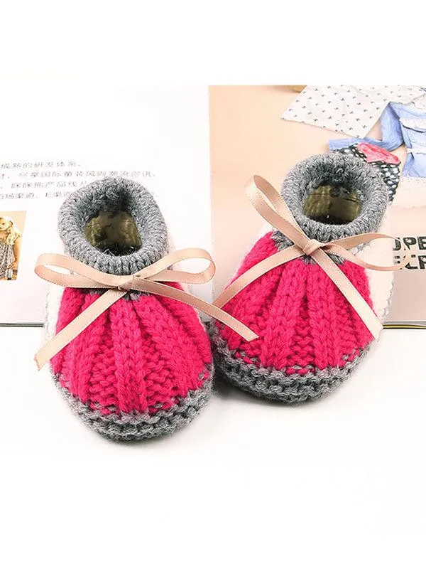 Bowknot Lacing Knitted Shoes Thermal Prewalker Baby Boat Socks