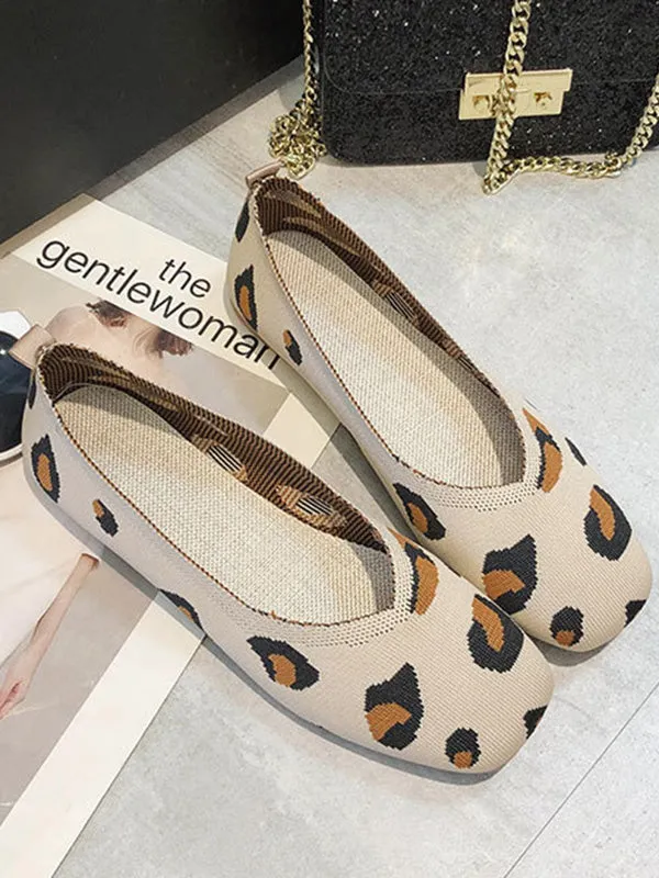 Breathable Contrast Color Leopard Flat Shoes