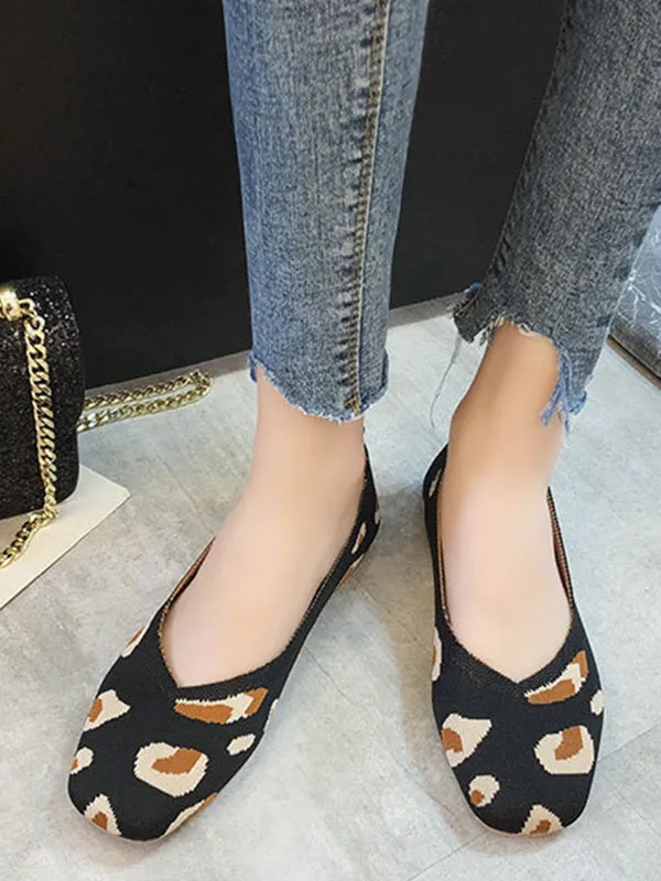 Breathable Contrast Color Leopard Flat Shoes