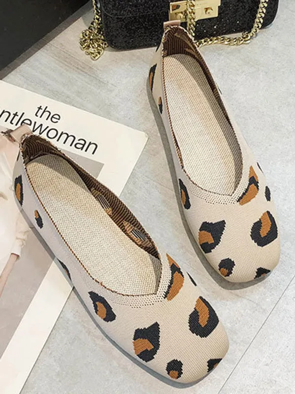 Breathable Contrast Color Leopard Flat Shoes