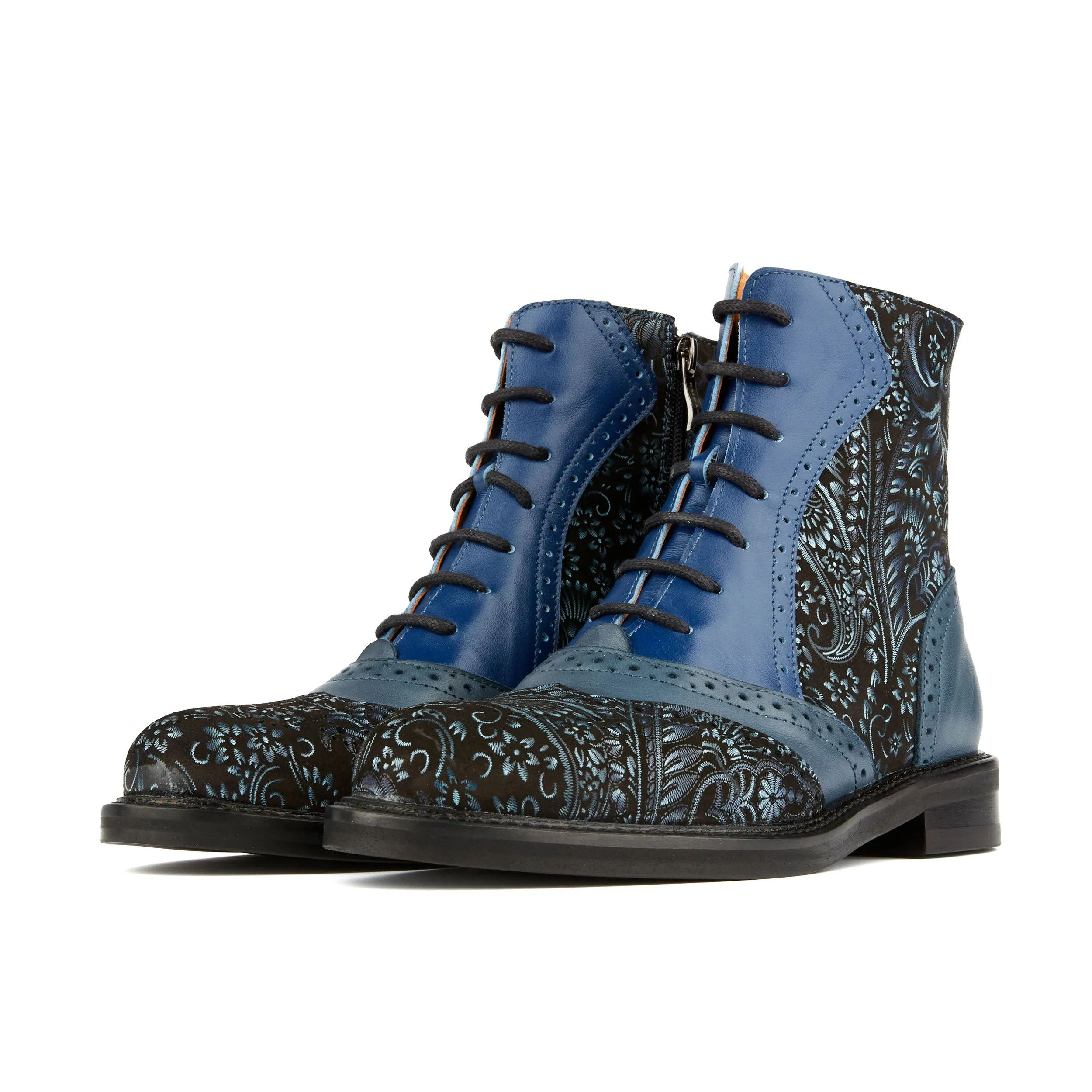 Brick Lane Boots - Blue - Women's leather oxford higher ankle boot with brogue detail