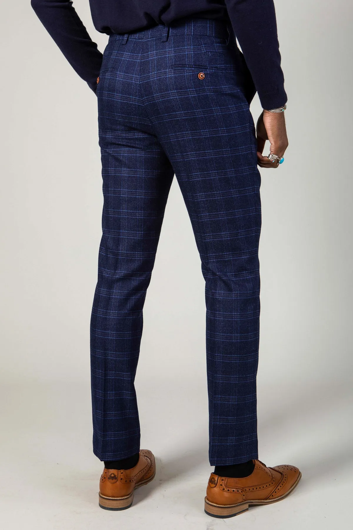 CHIGWELL - Blue Tweed Check Three Piece Suit