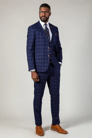 CHIGWELL - Blue Tweed Check Three Piece Suit