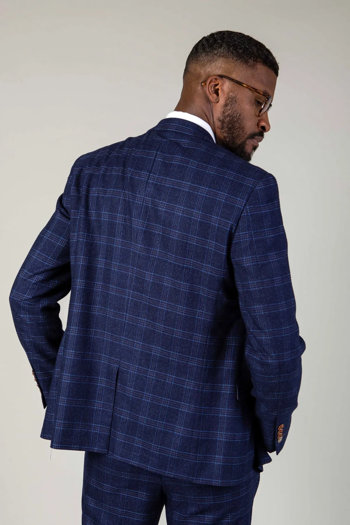 CHIGWELL - Blue Tweed Check Three Piece Suit