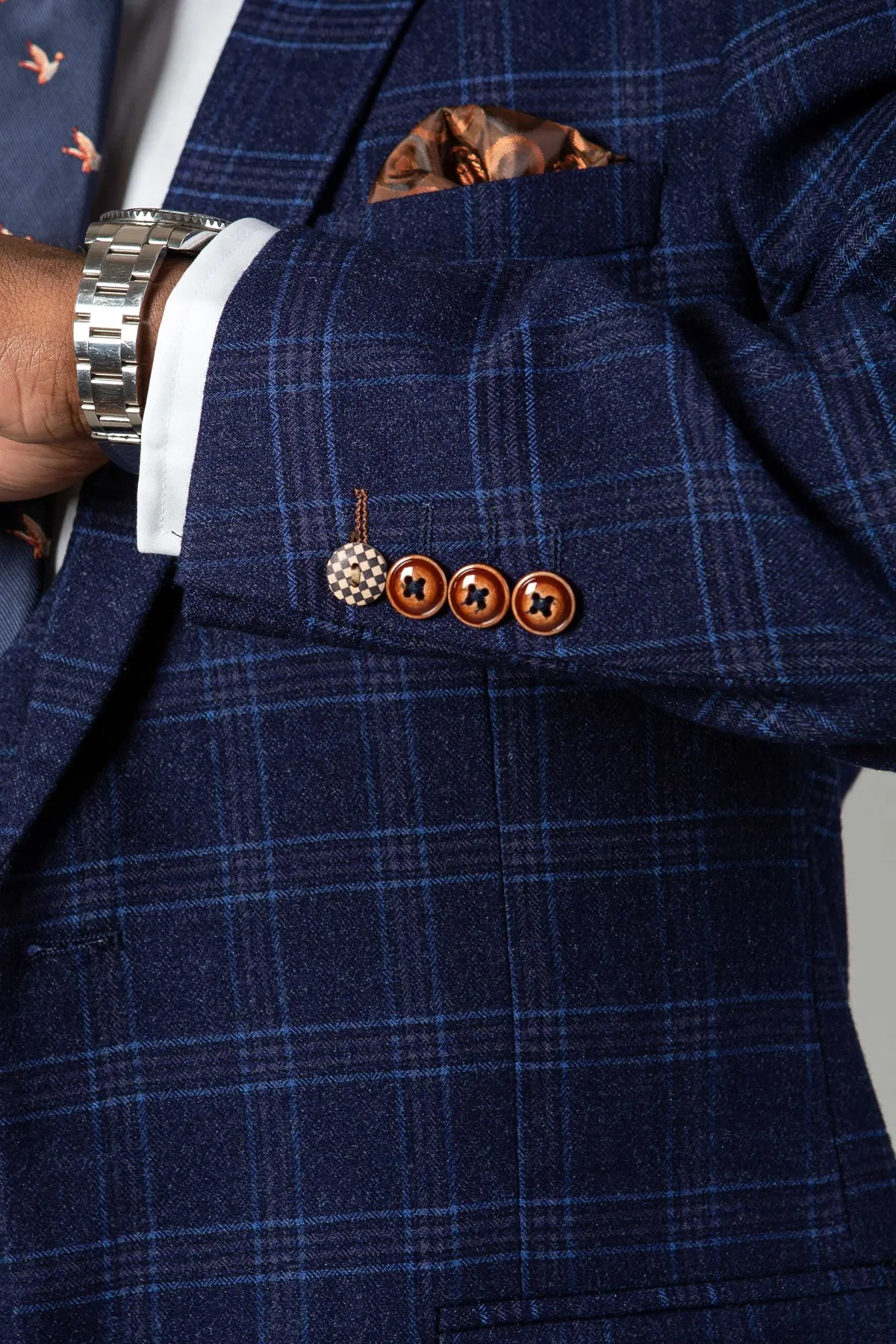 CHIGWELL - Blue Tweed Check Three Piece Suit