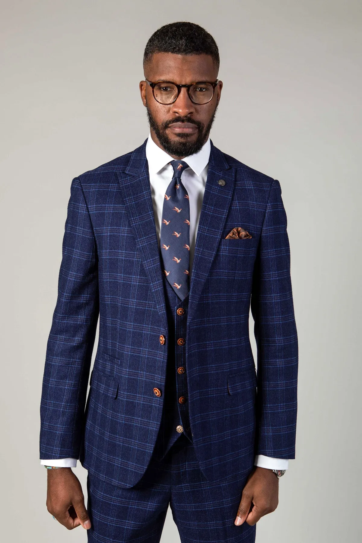 CHIGWELL - Blue Tweed Check Three Piece Suit