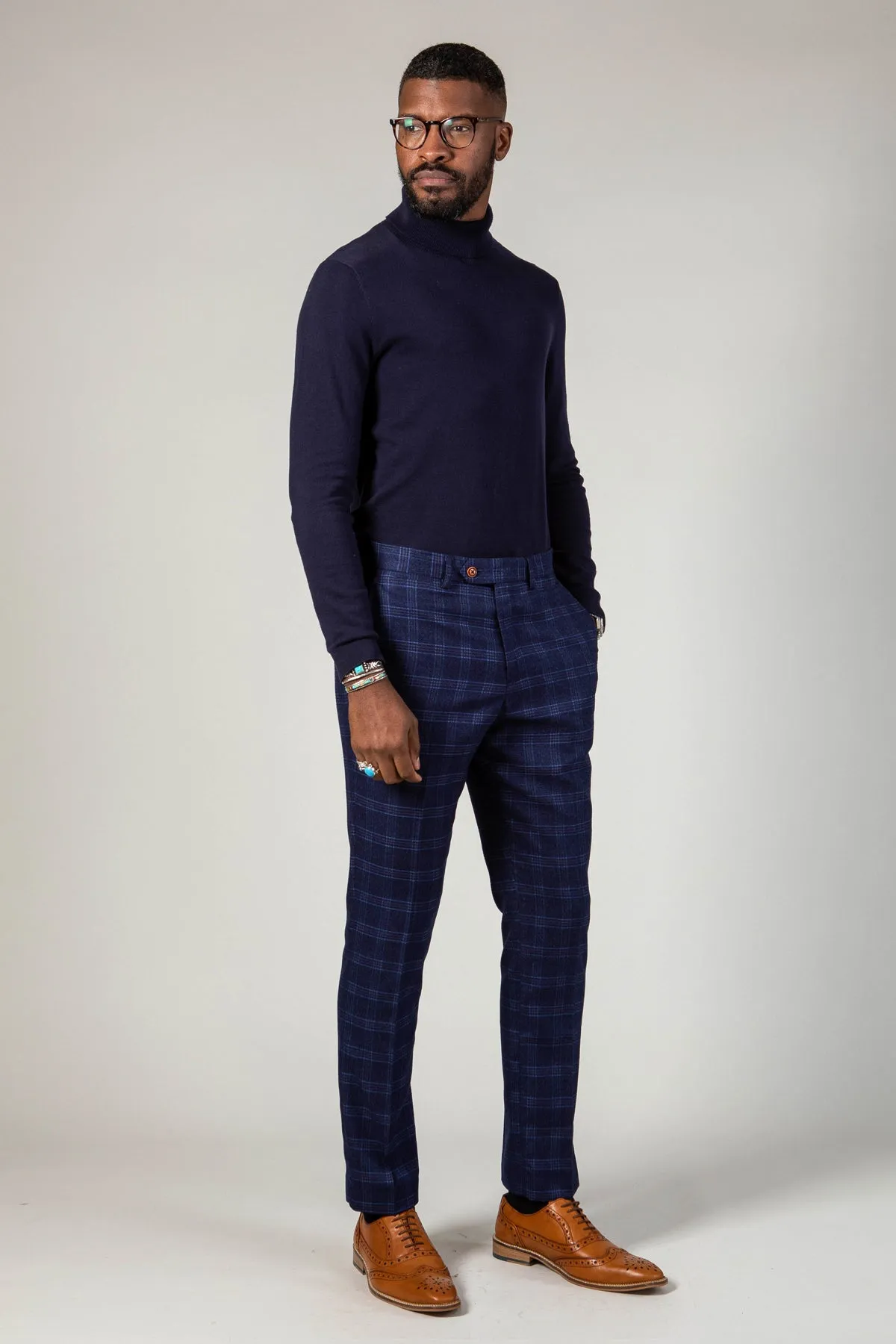 CHIGWELL - Blue Tweed Check Trousers