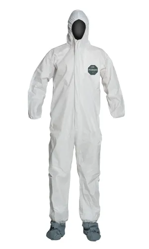 Coveralls - DuPont ProShield® 50 Standard Fit Hood, Elastic Wrists, Attached Skid-Resistant Boots, Serged Seams, White (Case of 25) NB122S