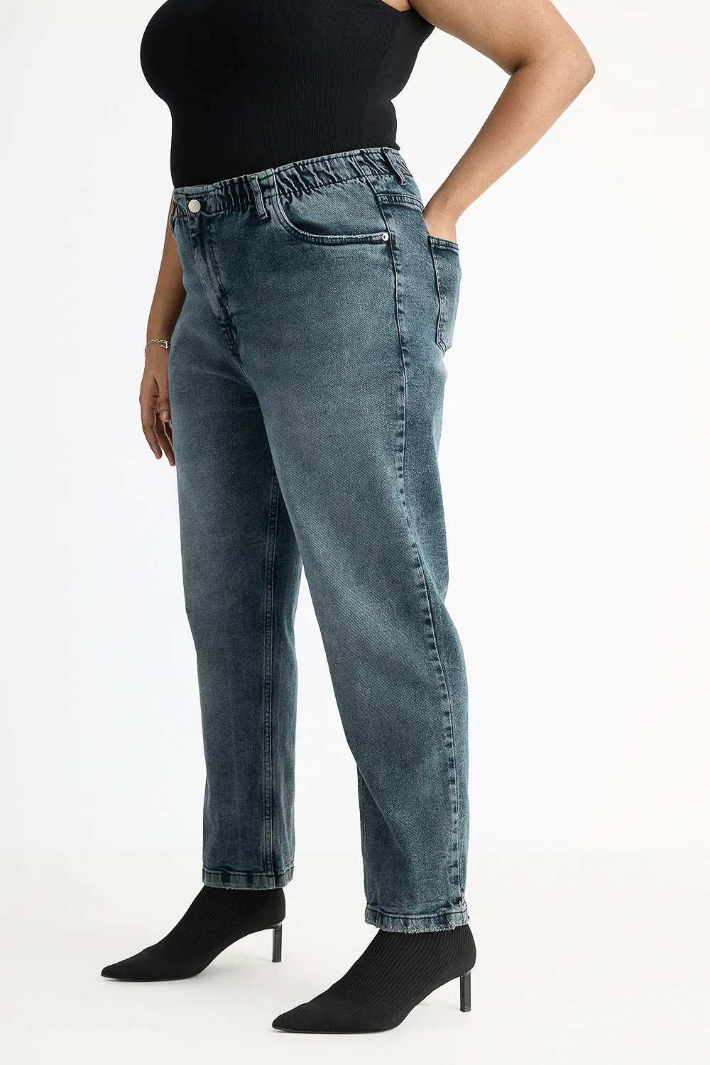 Curved Mid Charcoal Stretch Mom Jeans