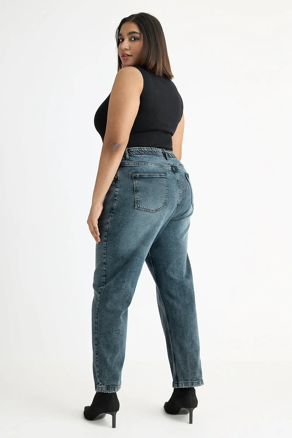 Curved Mid Charcoal Stretch Mom Jeans