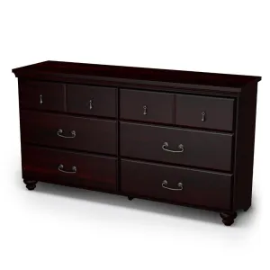 Dark Mahogany Wood Grain Finish Bedroom Dresser with 6 Drawers