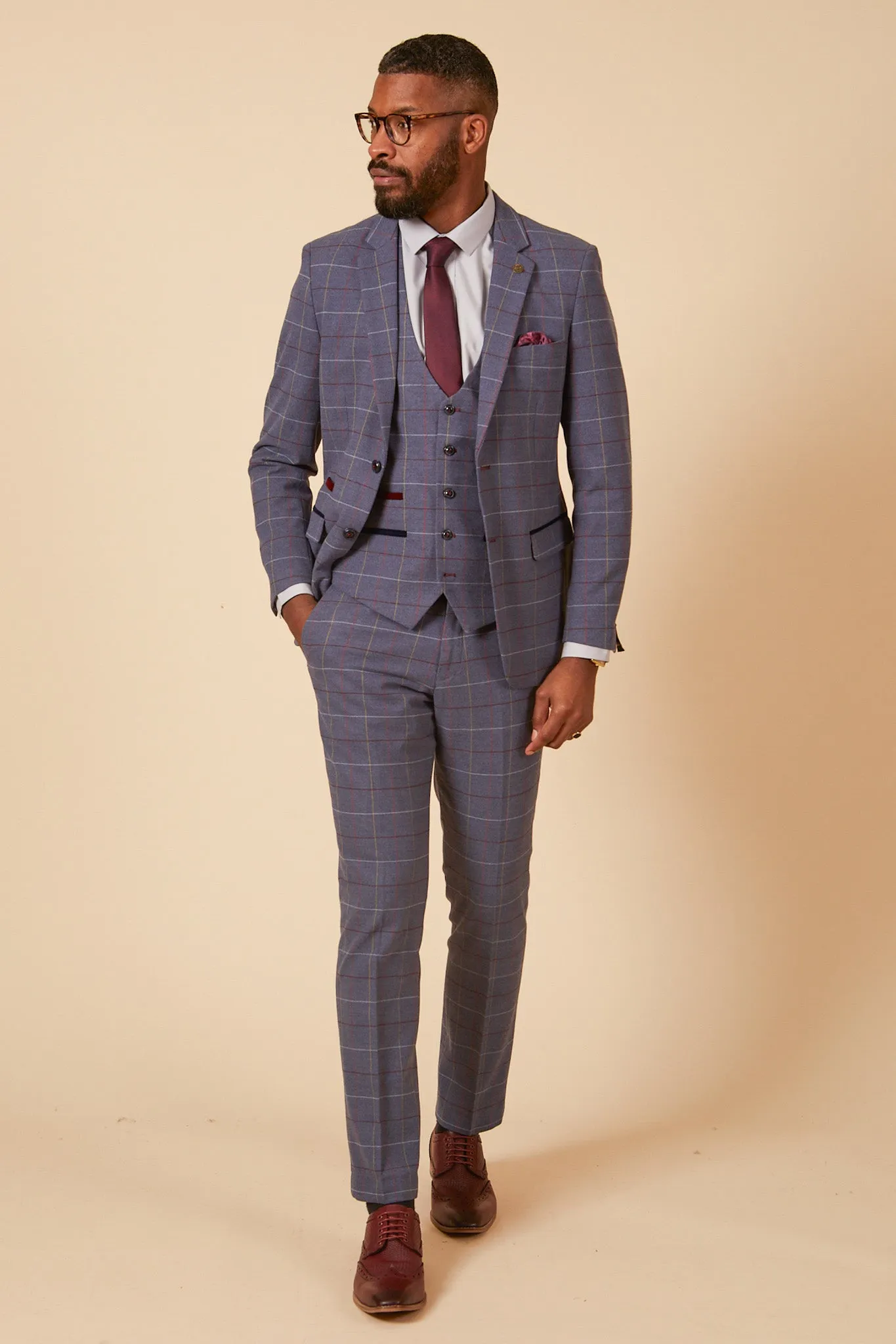 DRAKE - Sky Blue Check Three Piece Suit