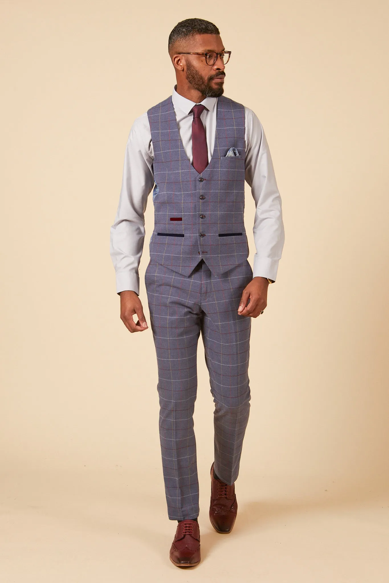 DRAKE - Sky Blue Check Three Piece Suit