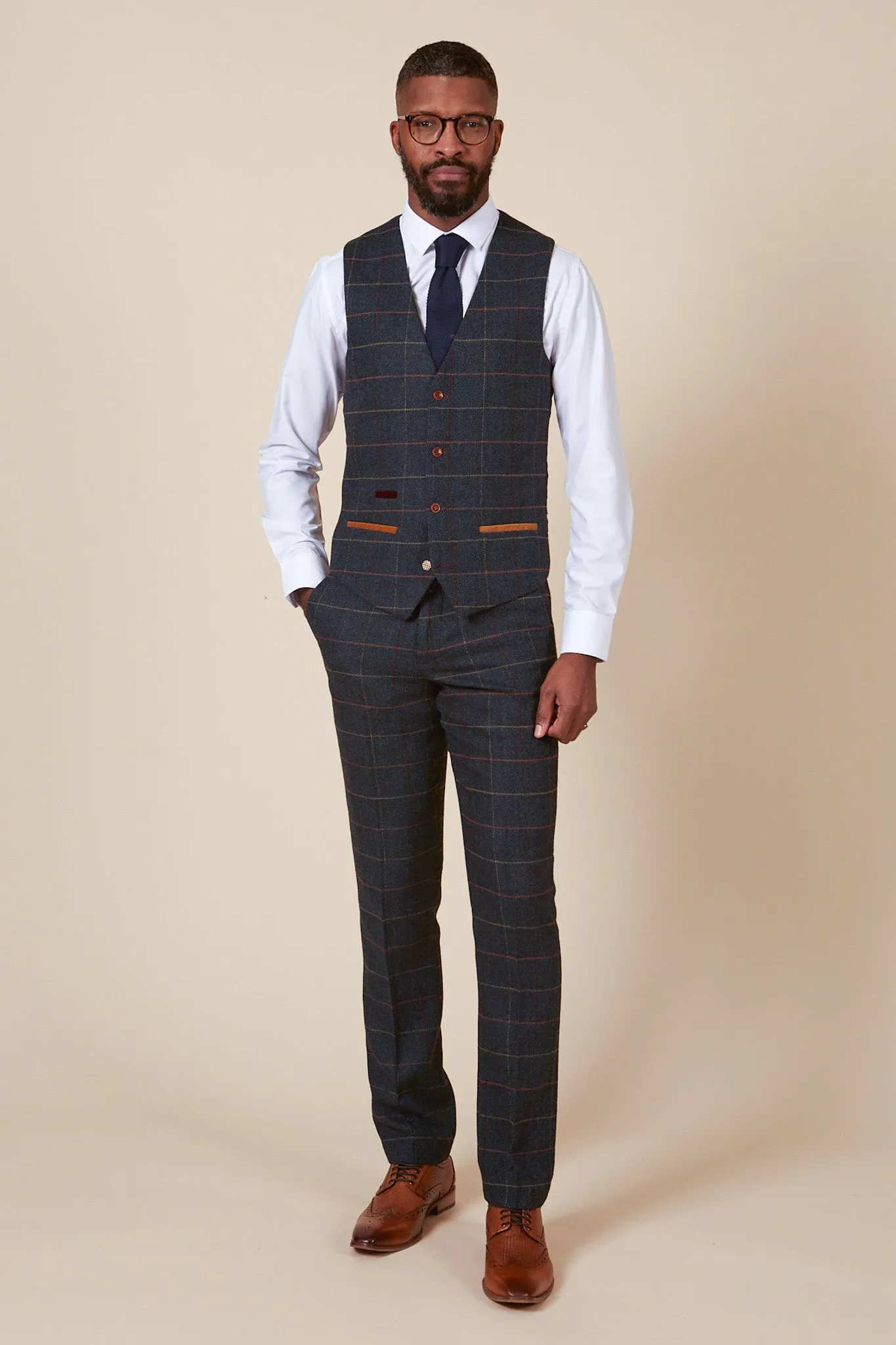 ETON - Navy Blue Tweed Check Three Piece Suit