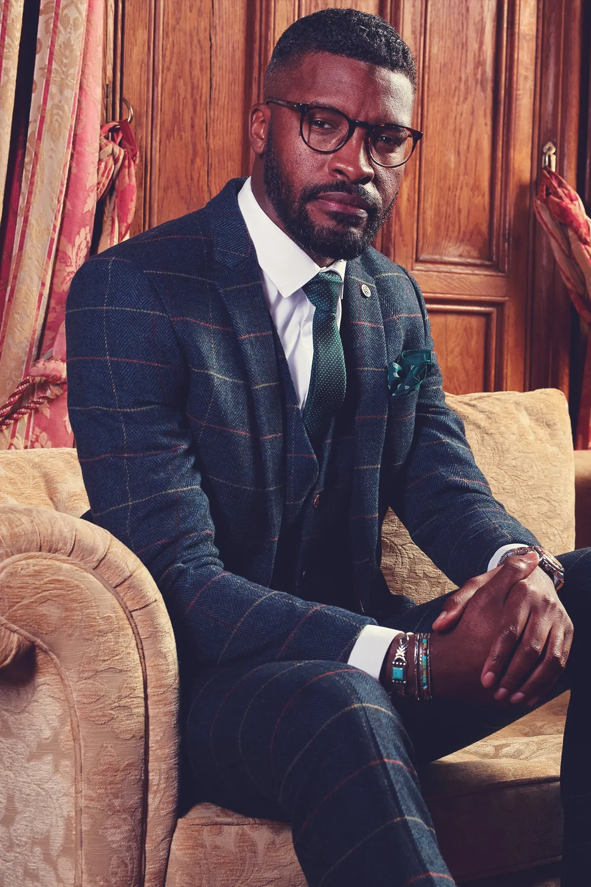 ETON - Navy Blue Tweed Check Three Piece Suit