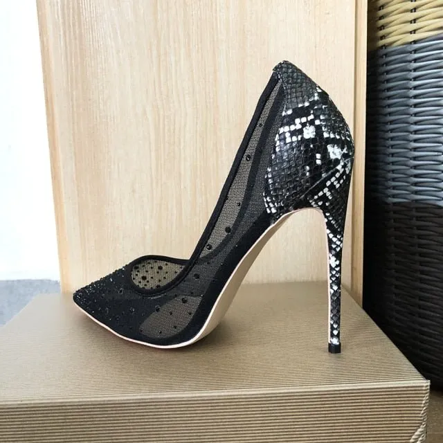 Exotic Diamond Studs Python High Heel Pumps