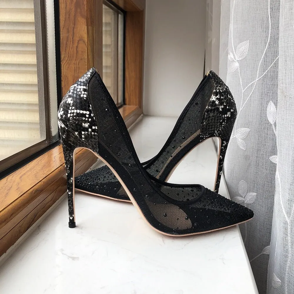 Exotic Diamond Studs Python High Heel Pumps