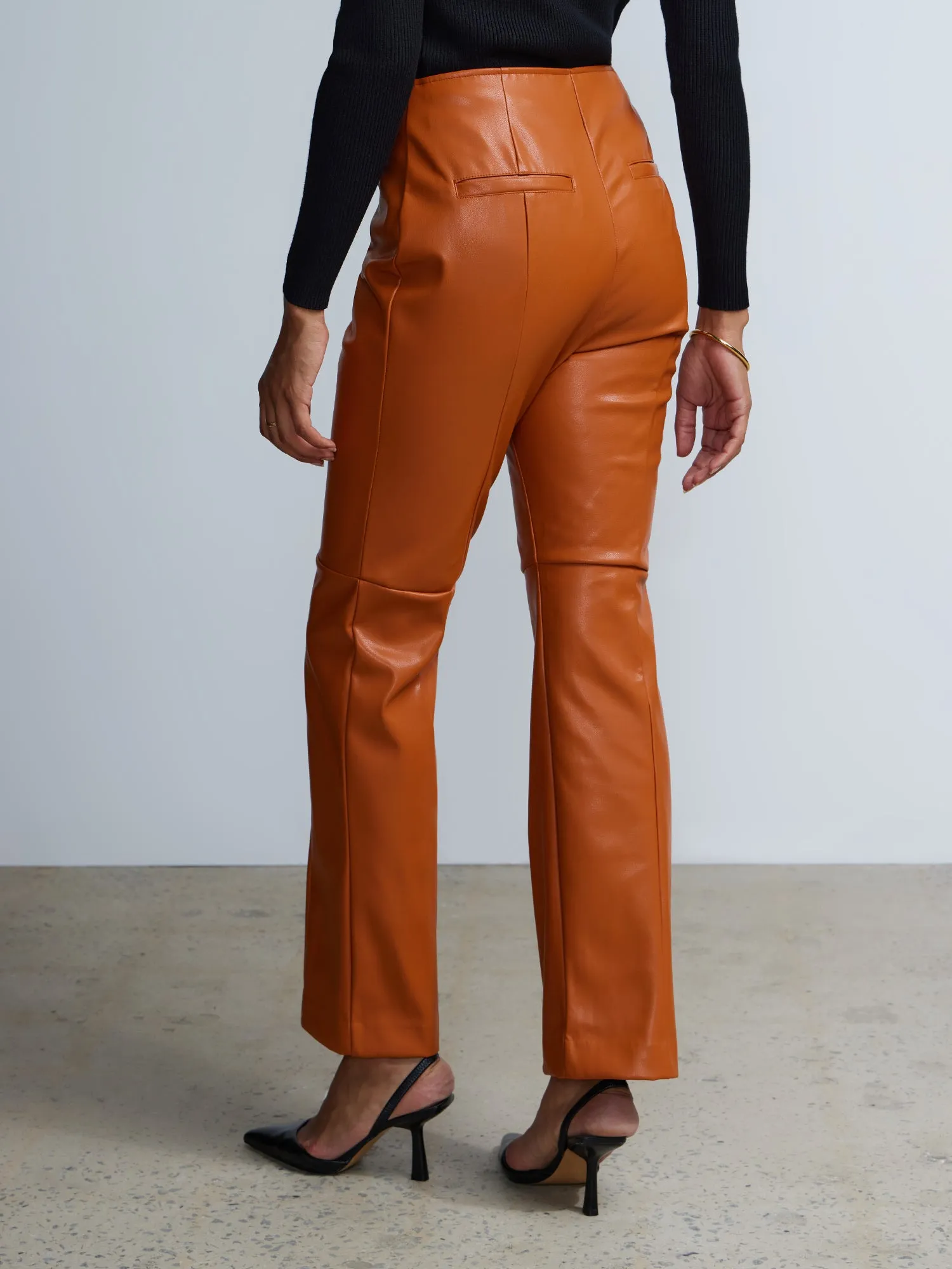 Faux Leather Seamed Straight Leg Pant