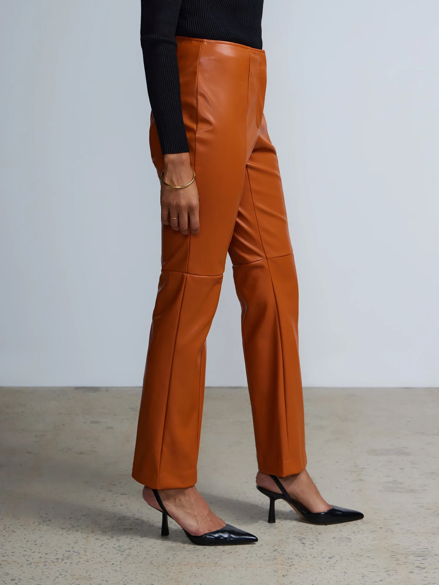 Faux Leather Seamed Straight Leg Pant