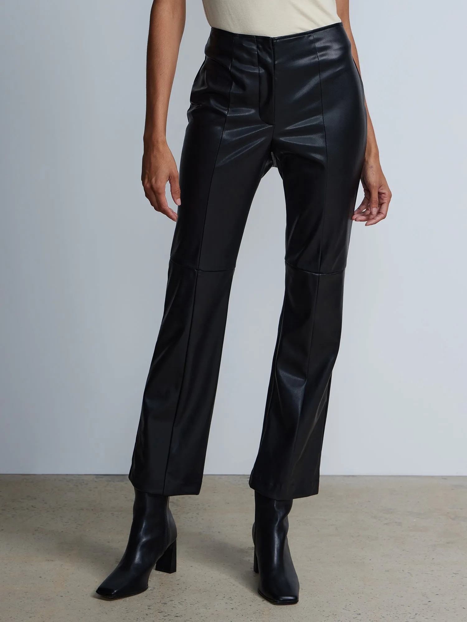 Faux Leather Seamed Straight Leg Pant