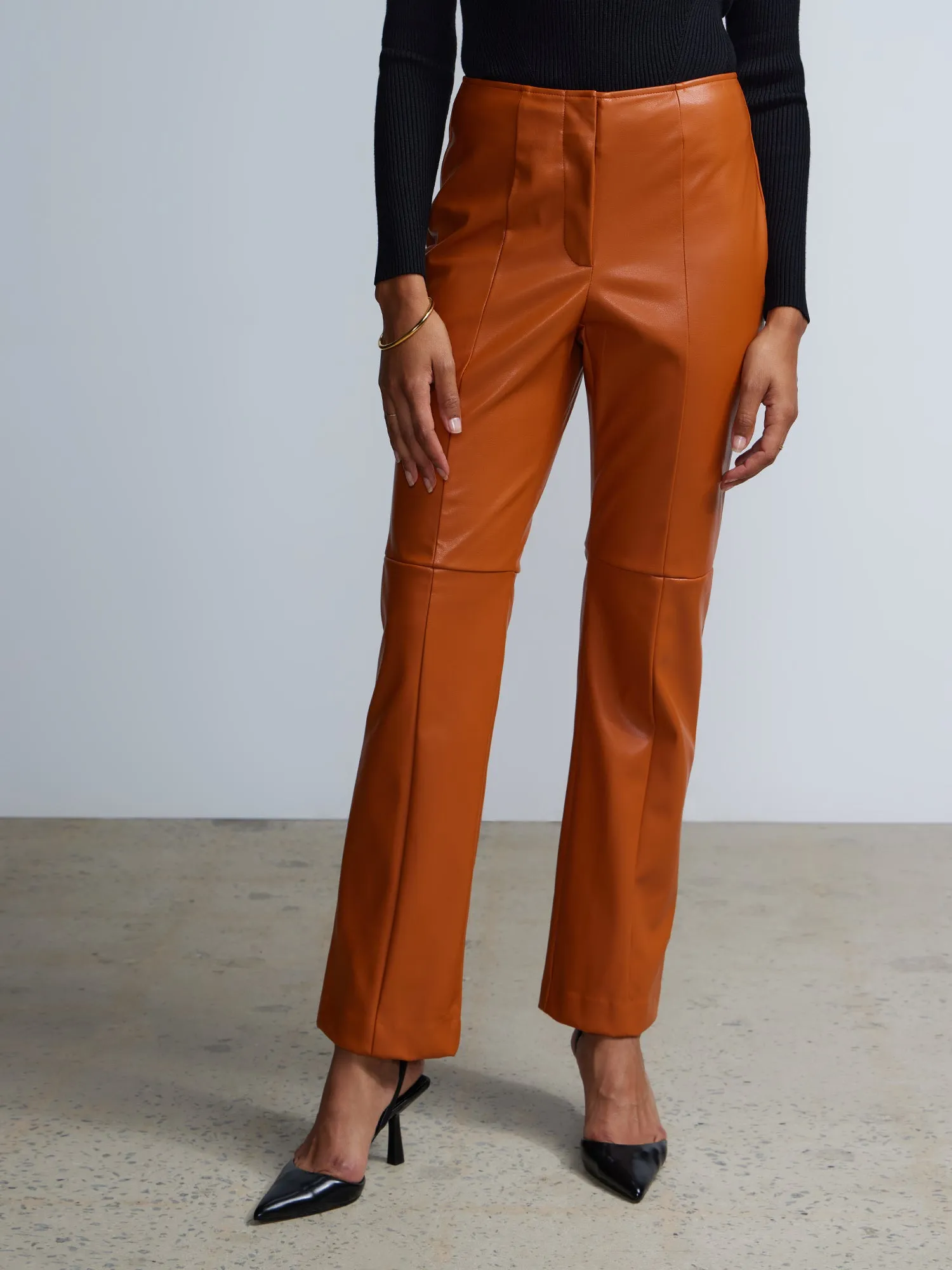 Faux Leather Seamed Straight Leg Pant