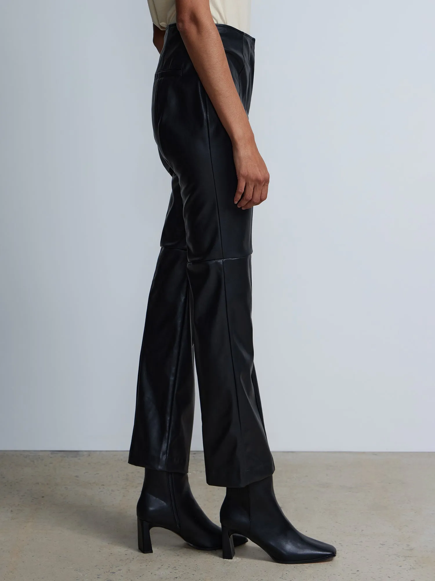 Faux Leather Seamed Straight Leg Pant