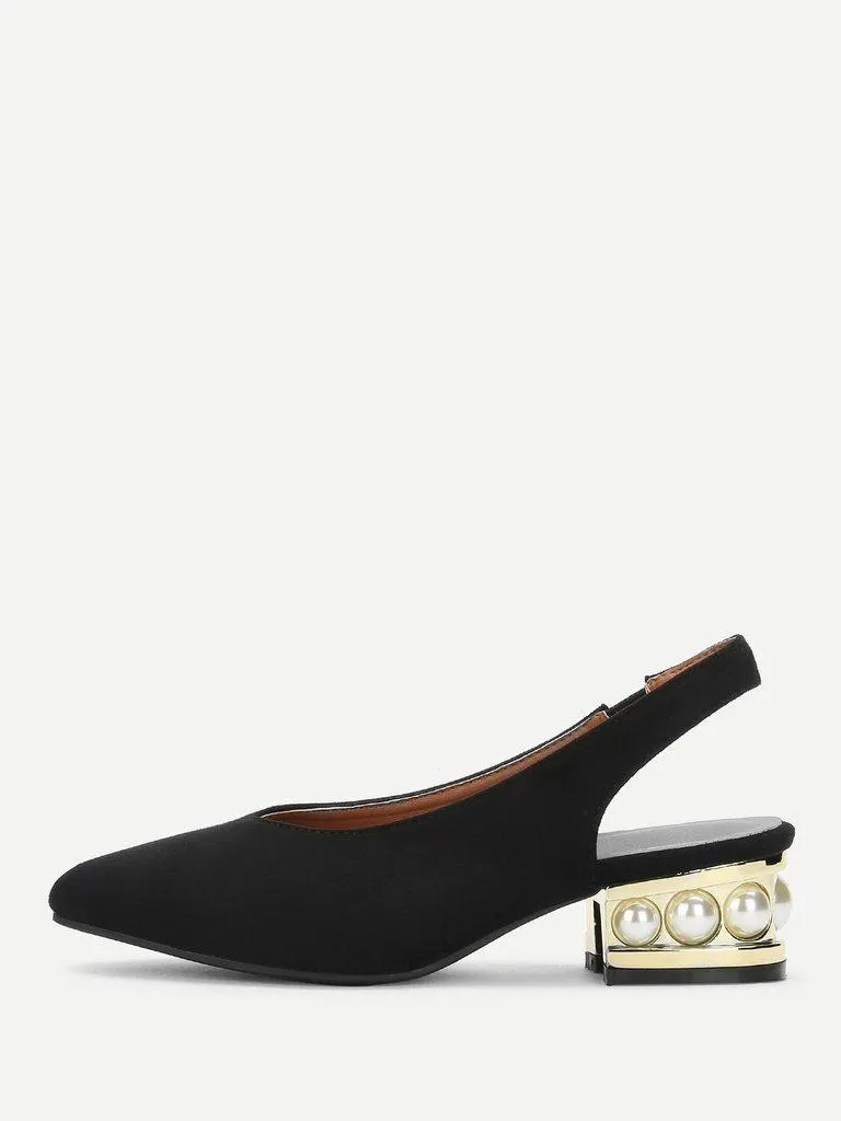 Faux Pearl Heeled Slingback Pumps