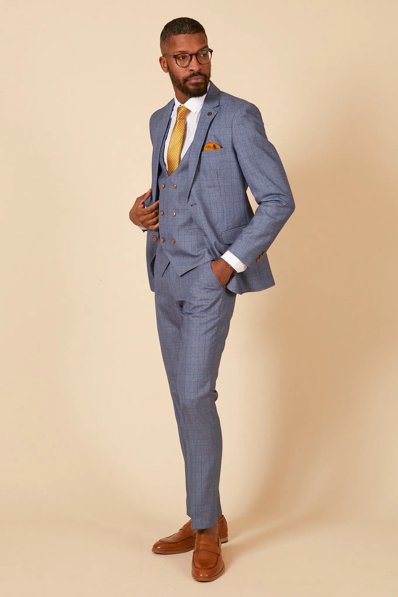 GEORGE - Light Blue Check Three Piece Suit