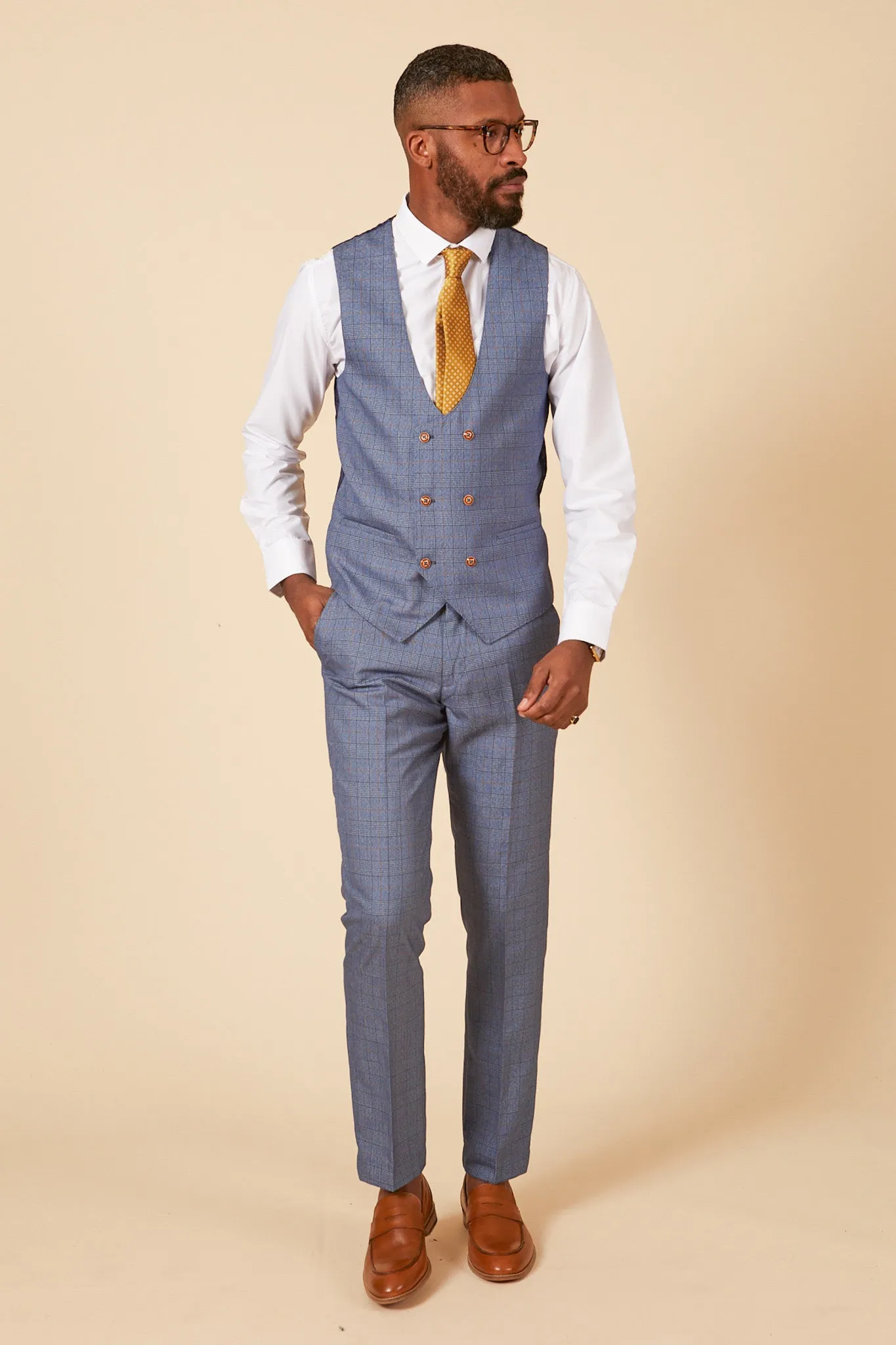 GEORGE - Light Blue Check Three Piece Suit