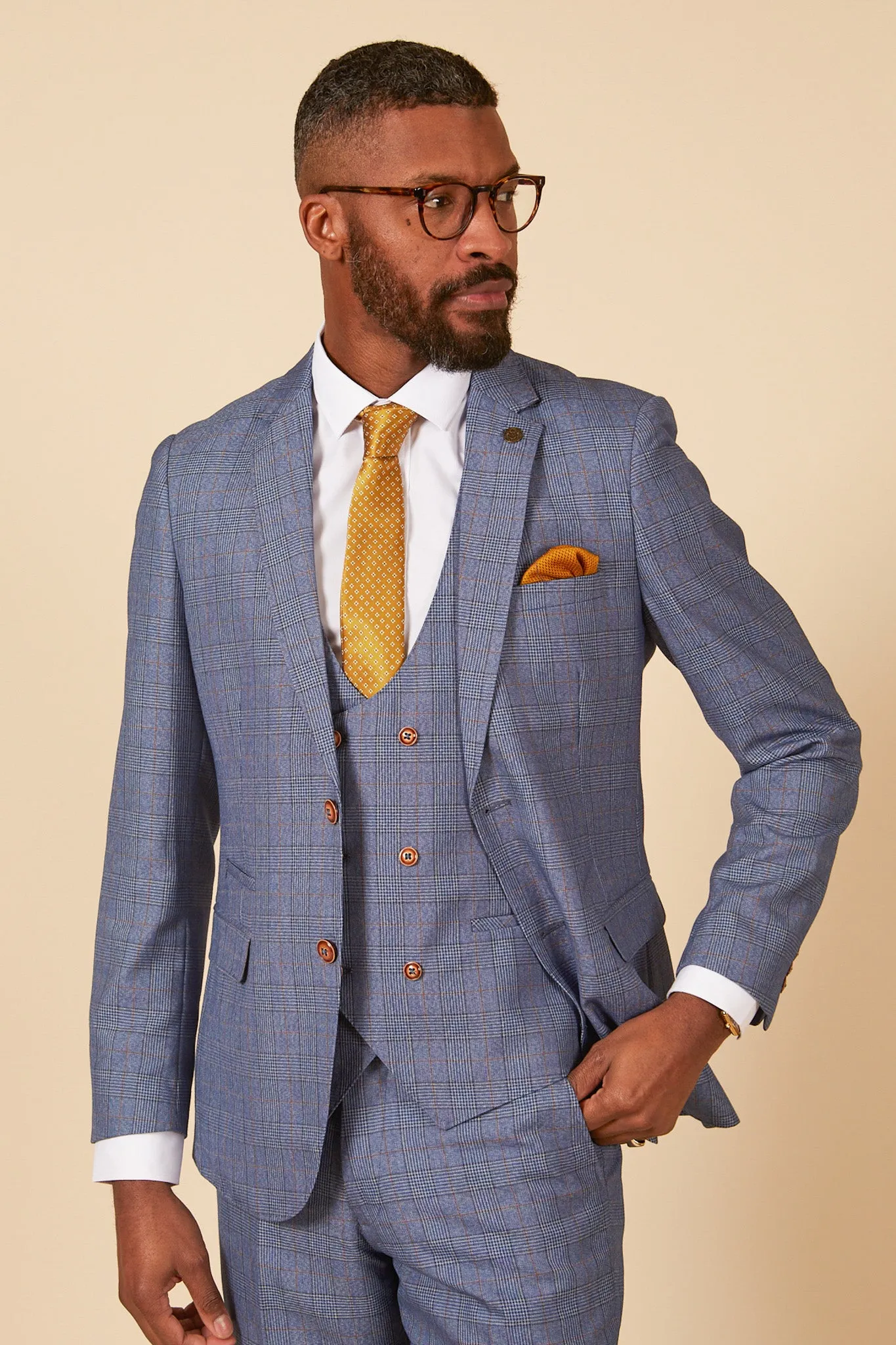 GEORGE - Light Blue Check Three Piece Suit