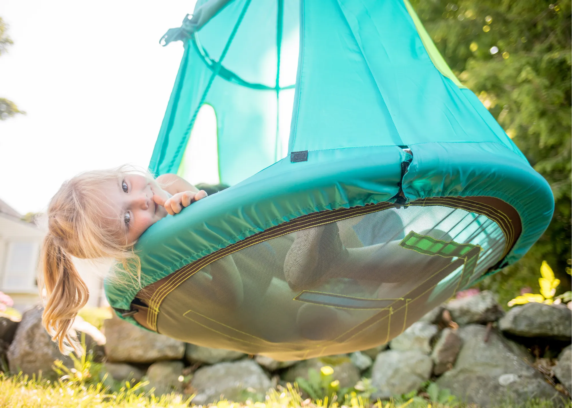 Green Swing House with Tree Swing