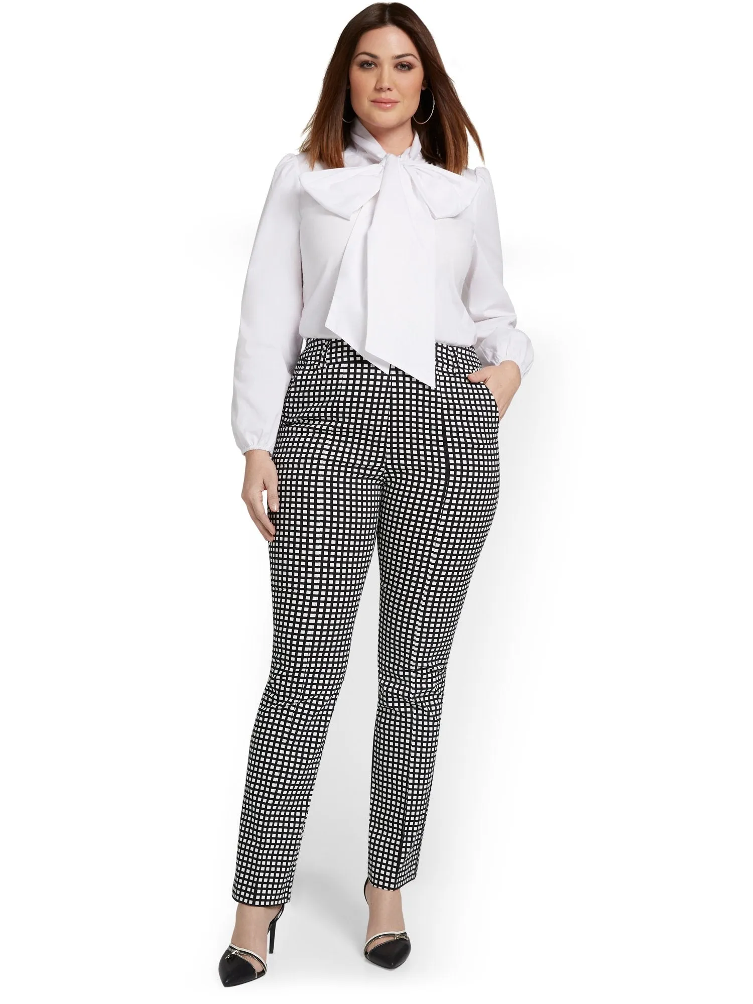 High-Waisted Check Straight-Leg Pant - NY&Chic Collection