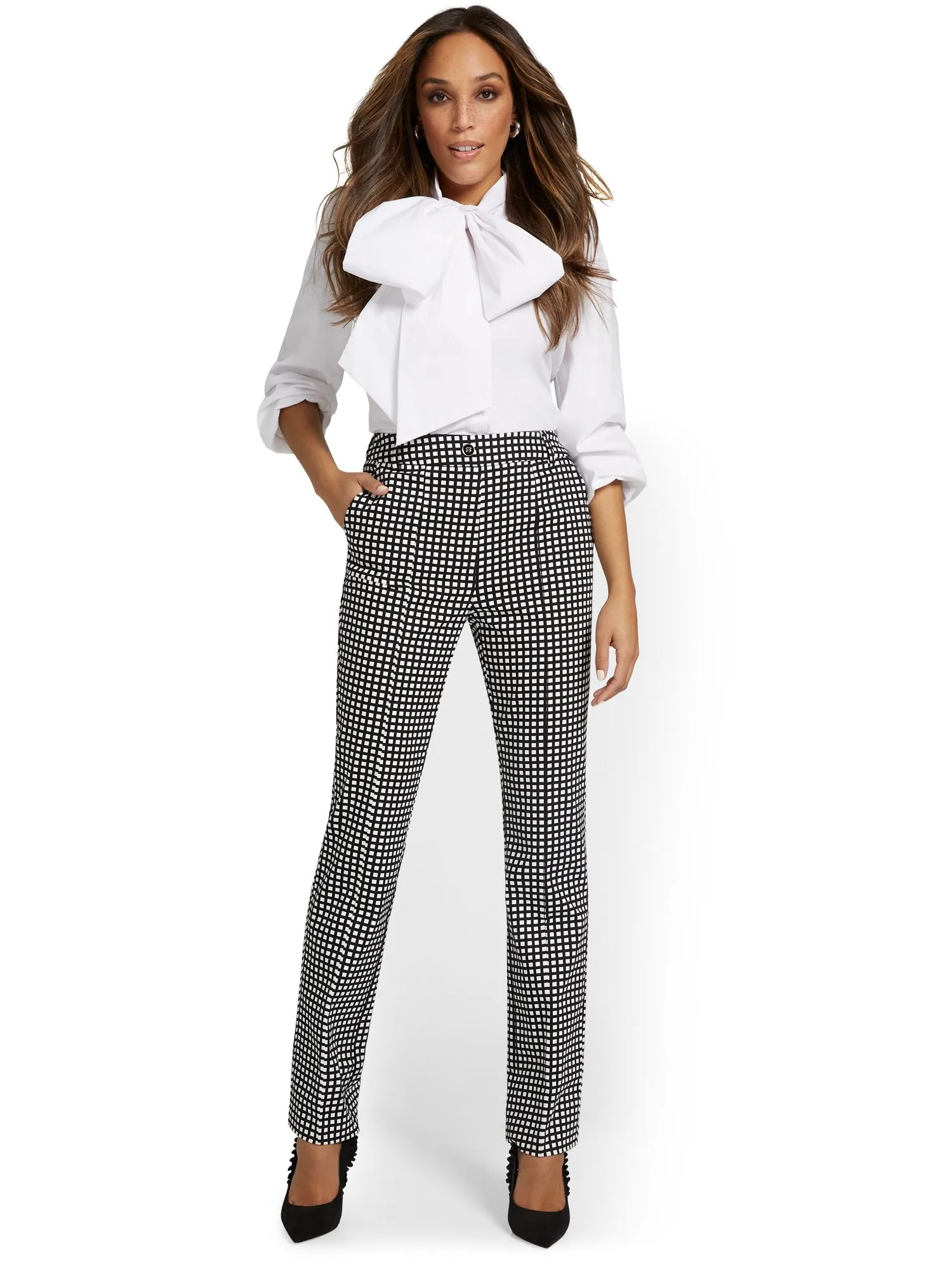 High-Waisted Check Straight-Leg Pant - NY&Chic Collection