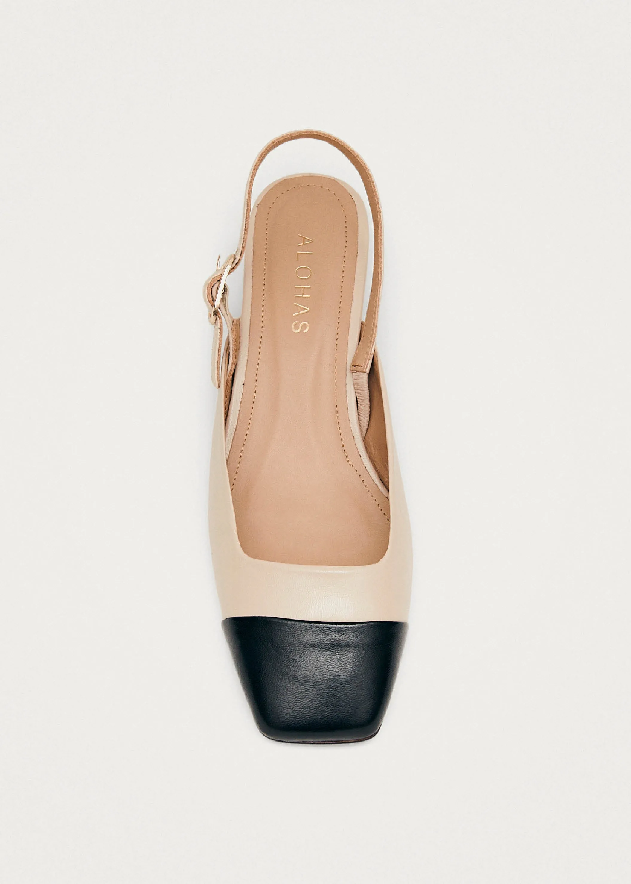 Lindy Bicolor Cream Black Leather Pumps