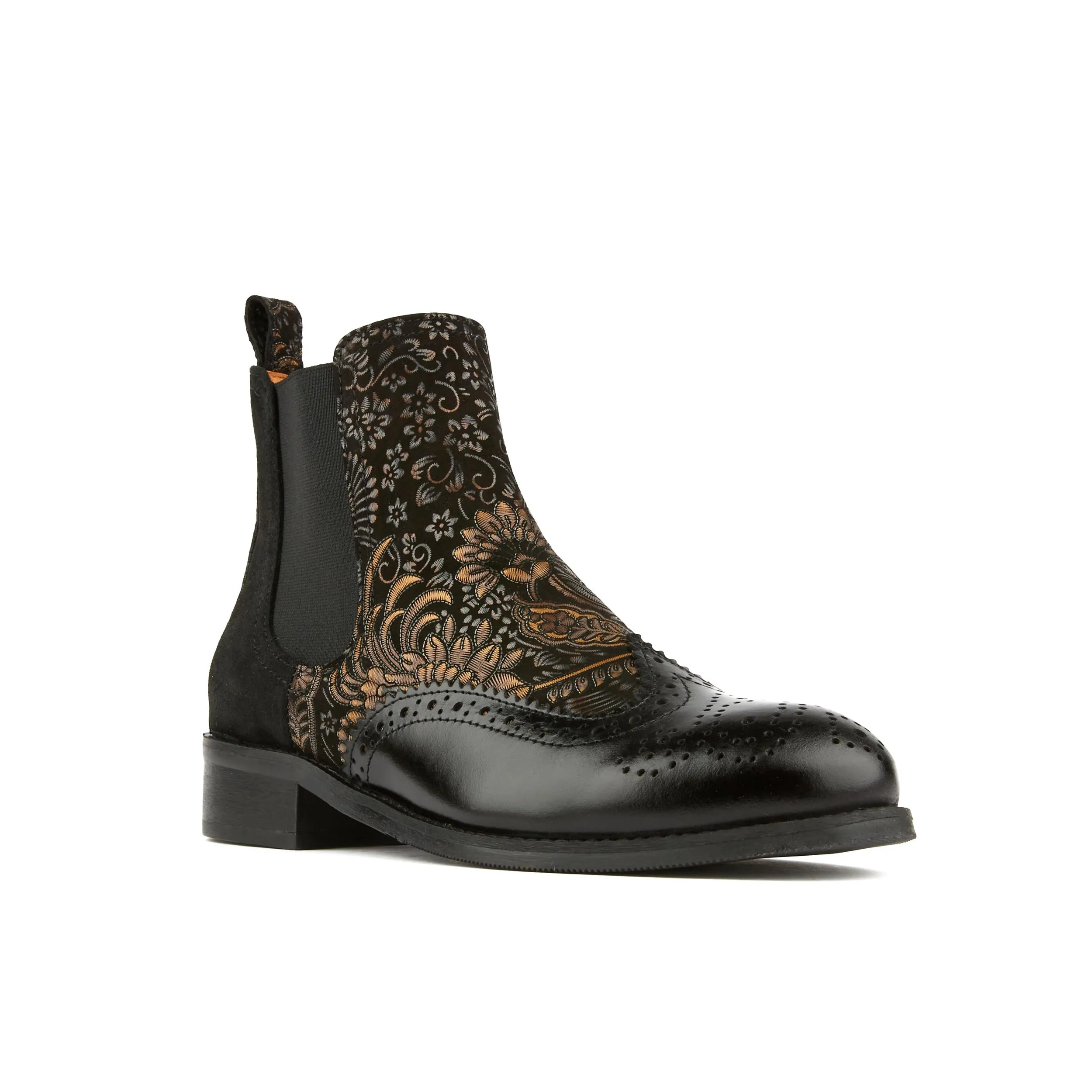 Mamacita - Black Gold - Women's chelsea boot with wingtip brogue detail