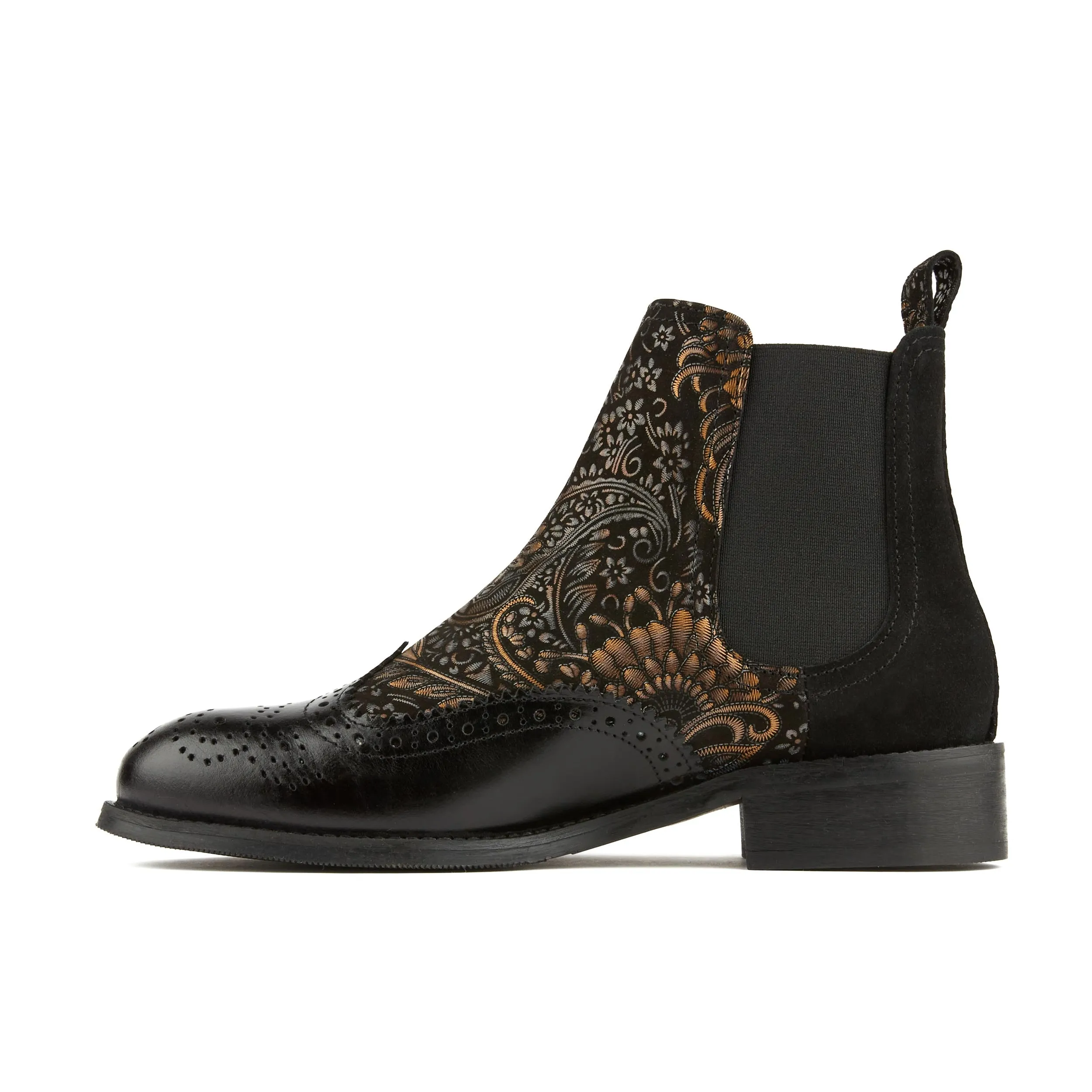 Mamacita - Black Gold - Women's chelsea boot with wingtip brogue detail