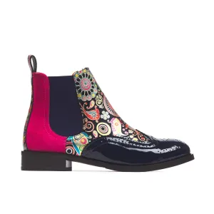 Mamacita - Navy Pink - Women's almond toe chelsea boot with wingtip brogue detail