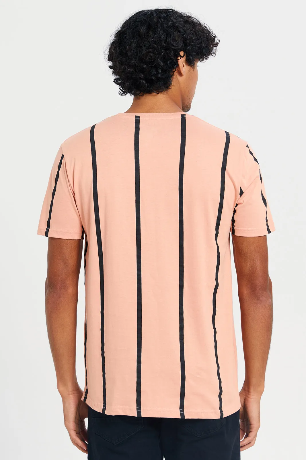 Men Apricot Striped T-Shirt